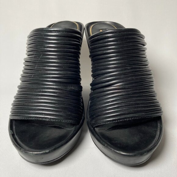 Rachel Zoe Keyla Slide Wedge Black Leather Open-Toe Sandals - Picture 7 of 7